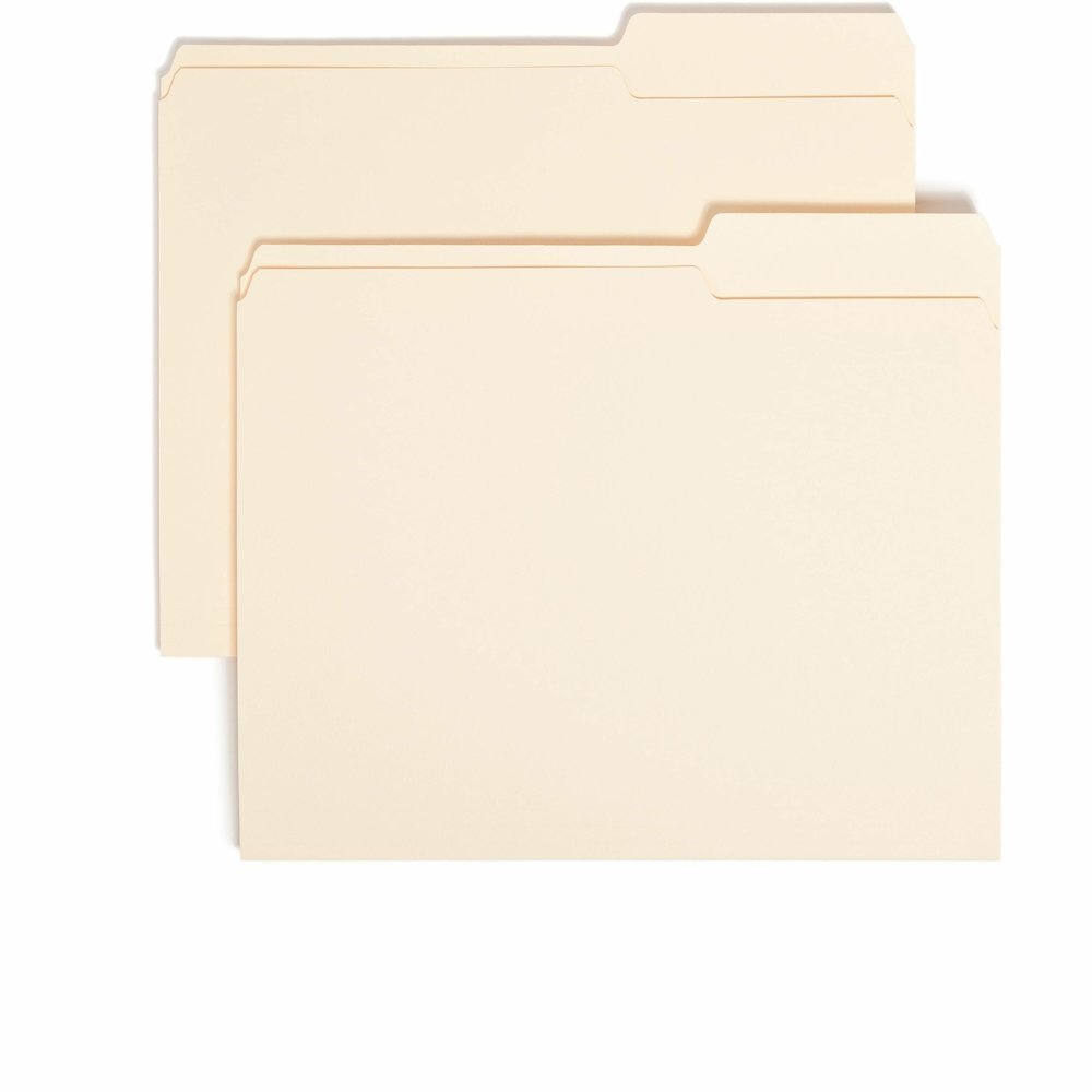 Smead 2/5 Tab Cut Letter Recycled Top Tab File Folder - 8 1/2" x 11" - 3/4" Expansion - Top Tab Location - Right Tab Position - 11 pt. - 1 Plys - Manila - Rounded Corner - 10% Recycled - 100 / Box. Picture 1