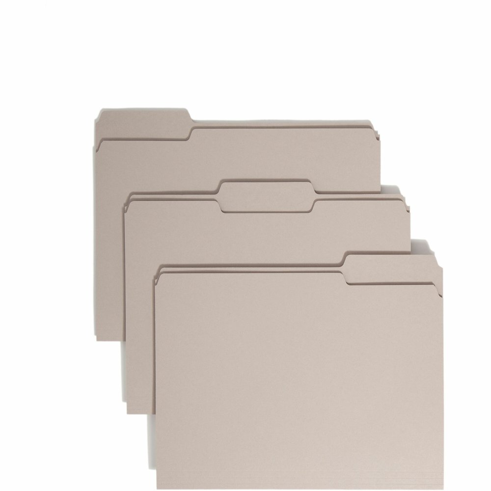 Smead Colored 1/3 Tab Cut Letter Recycled Top Tab File Folder - 8 1/2" x 11" - 3/4" Expansion - Top Tab Location - Assorted Tab Position - 11 pt. - 1 Plys - Gray - Rounded Corner - 10% Recycled - 100 . Picture 1