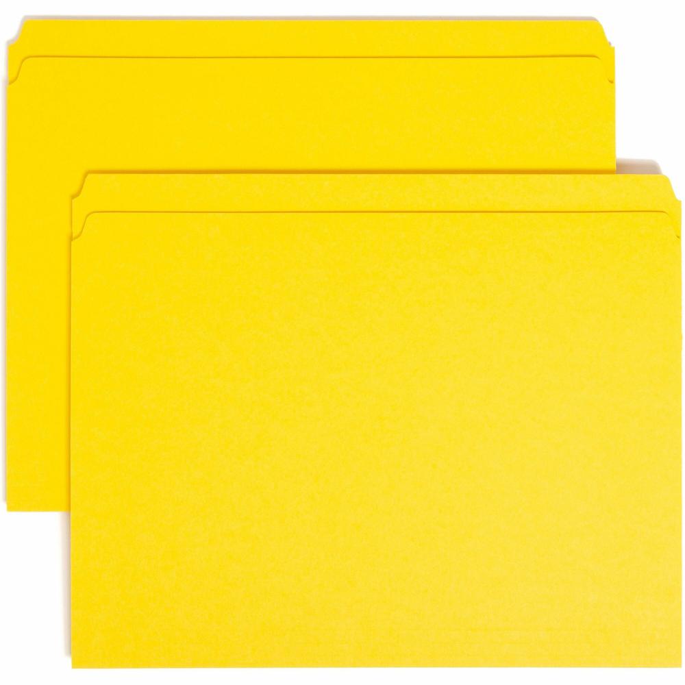 Smead Colored Straight Tab Cut Letter Recycled Top Tab File Folder - 8 1/2" x 11" - 3/4" Expansion - Yellow - 10% Recycled - 100 / Box. Picture 1