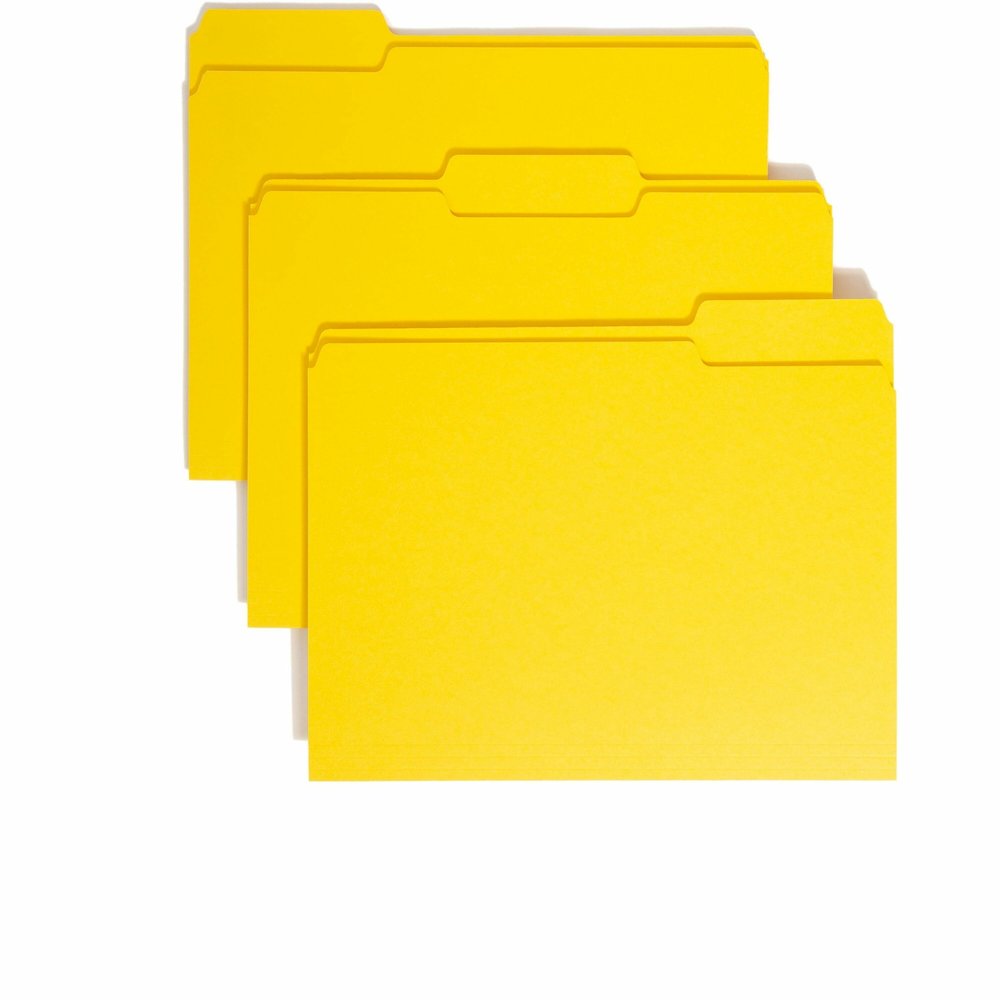 Smead Colored 1/3 Tab Cut Letter Recycled Top Tab File Folder - 8 1/2" x 11" - 3/4" Expansion - Top Tab Location - Assorted Tab Position - 11 pt. - 1 Plys - Yellow - Rounded Corner - 10% Recycled - 10. Picture 1
