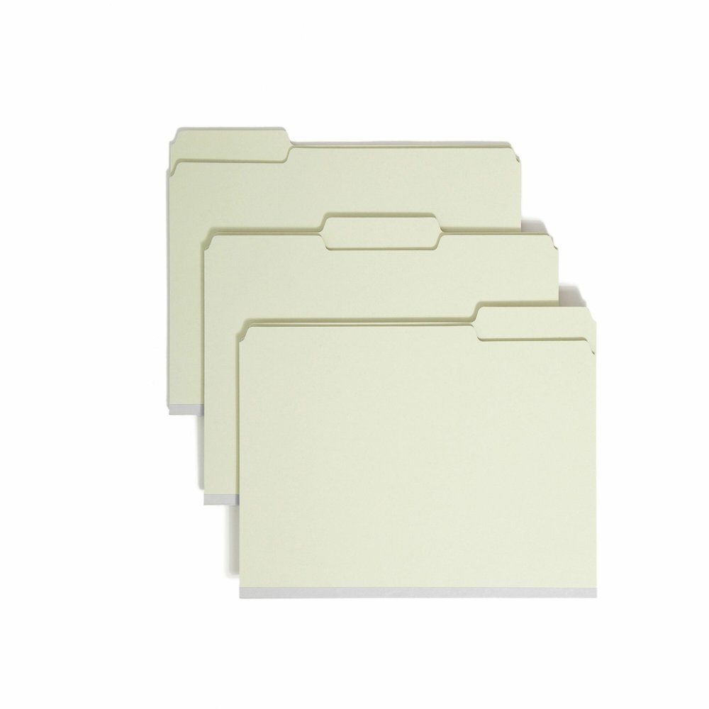 Smead 1/3 Tab Cut Letter Recycled Top Tab File Folder - 8 1/2" x 11" - 1" Expansion - Top Tab Location - Assorted Tab Position - 25 pt. - Pressboard - Gray, Green - Heavy Duty, Wear Resistant, Tear Re. Picture 1