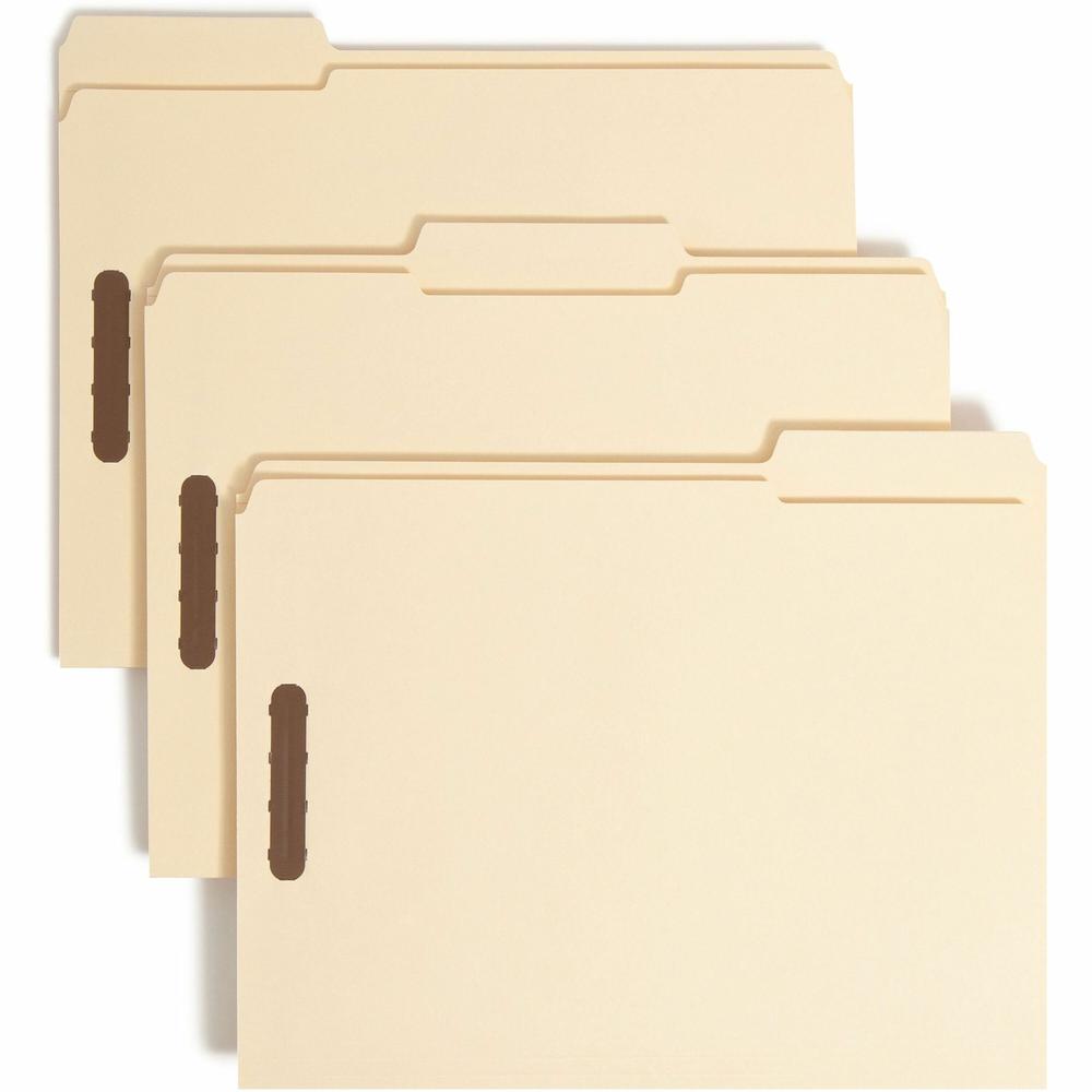 Smead 1/3 Tab Cut Letter Recycled Fastener Folder - 8 1/2" x 11" - 3/4" Expansion - 2 x 2K Fastener(s) - 2" Fastener Capacity for Folder - Top Tab Location - Assorted Position Tab Position - Manila - . Picture 1
