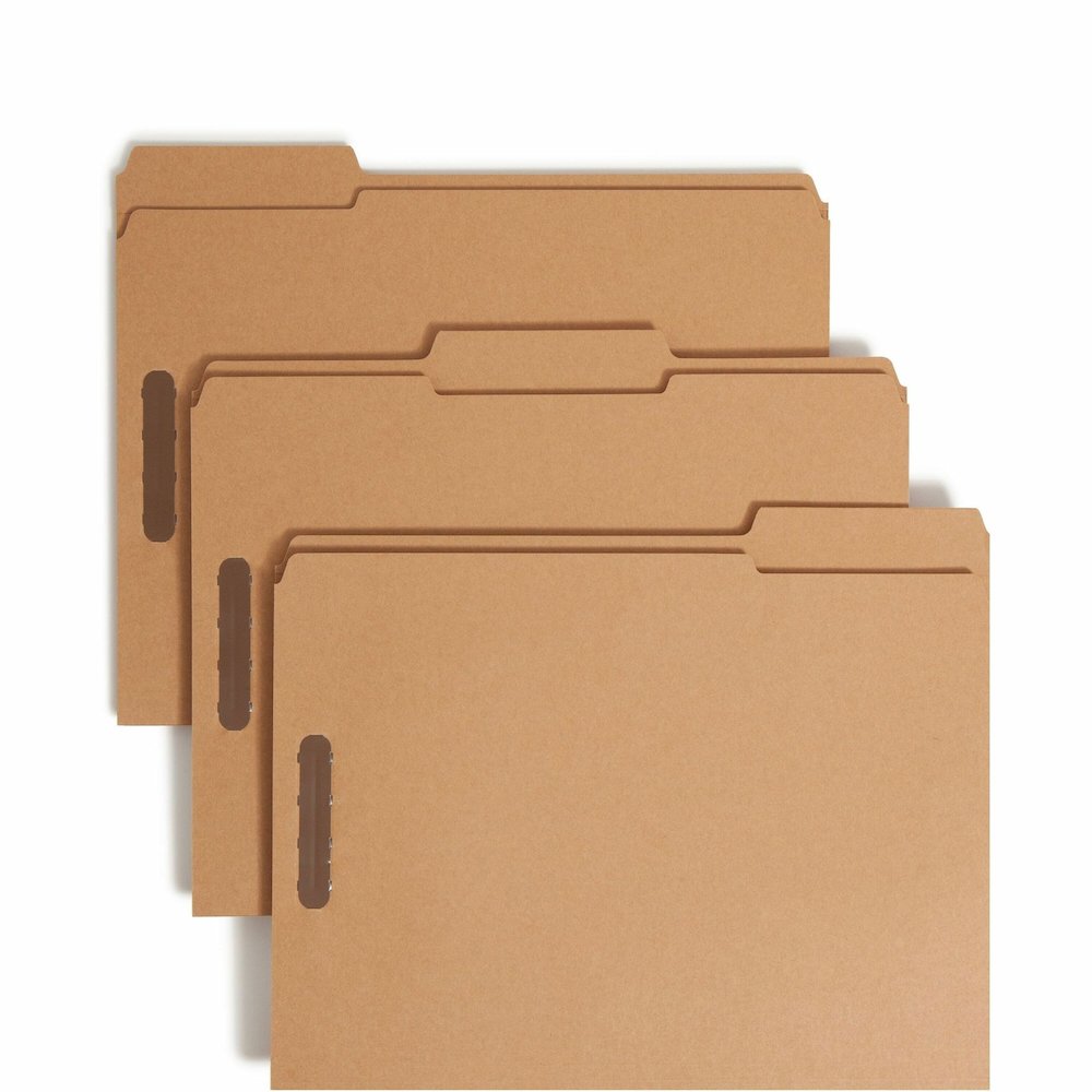 Smead 1/3 Tab Cut Letter Recycled Fastener Folder - 8 1/2" x 11" - 3/4" Expansion - 2 x 2K Fastener - 2" for Folder - Top Tab Location - Assorted Tab Position - 11 pt. - 2 Plys - Kraft - Reinforced Ta. Picture 1