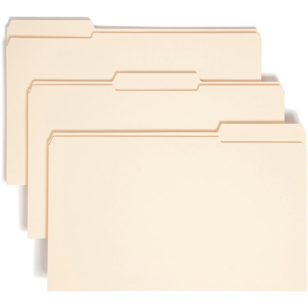 Smead 1/3 Tab Cut Legal Recycled Expanding File - 8 1/2" x 14" - 1 1/2" Expansion - Top Tab Location - Assorted Position Tab Position - Manila - Manila - 10% Recycled - 50 / Box. Picture 1