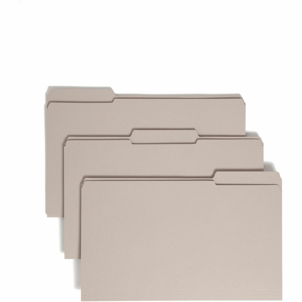 Smead Colored 1/3 Tab Cut Legal Recycled Top Tab File Folder - 8 1/2" x 14" - 3/4" Expansion - Top Tab Location - Assorted Tab Position - 11 pt. - 2 Plys - Gray - Reinforced - 10% Recycled - 100 / Box. Picture 1