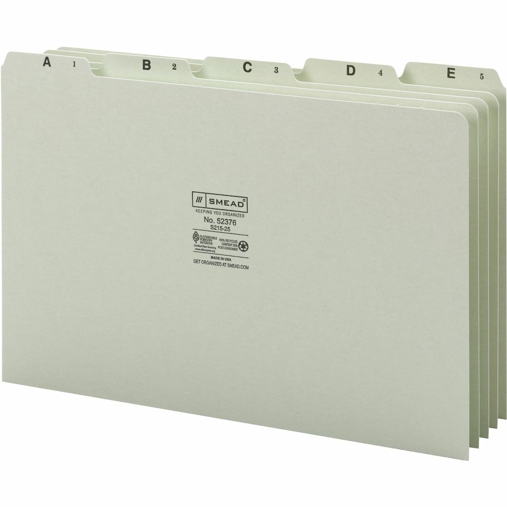 Smead A-Z 1/5 Tab Cut Recycled Legal Pressboard Guides - Assorted Tab(s) - 100% Recycled - 1 Set. Picture 1