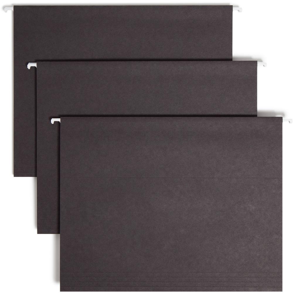 Smead Colored 1/5 Tab Cut Letter Recycled Hanging Folder - 8 1/2" x 11" - Top Tab Location - Assorted Tab Position - 11 pt. - Vinyl - Black - 10% Recycled - 25 / Box. Picture 1