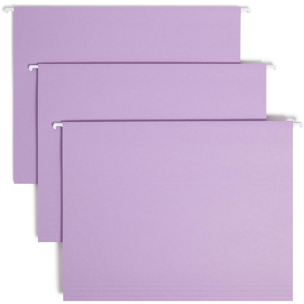 Smead Colored 1/5 Tab Cut Letter Recycled Hanging Folder - 8 1/2" x 11" - Top Tab Location - Assorted Tab Position - 11 pt. - Vinyl - Lavender - 10% Recycled - 25 / Box. Picture 1