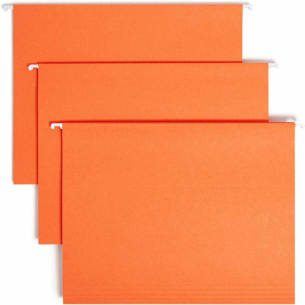 Smead Colored 1/5 Tab Cut Letter Recycled Hanging Folder - 8 1/2" x 11" - Top Tab Location - Assorted Tab Position - 11 pt. - Vinyl - Orange - 10% Recycled - 25 / Box. Picture 1