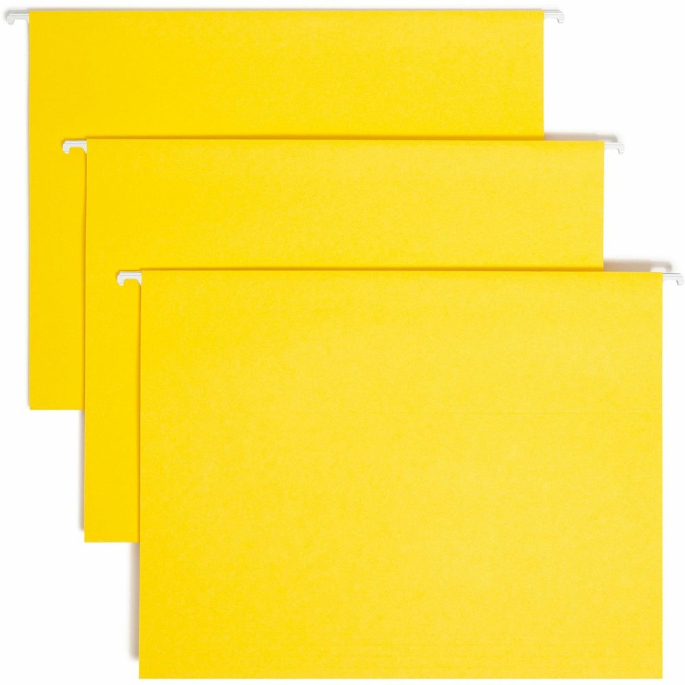Smead Colored 1/5 Tab Cut Letter Recycled Hanging Folder - 8 1/2" x 11" - Top Tab Location - Assorted Tab Position - 11 pt. - Vinyl - Yellow - 10% Recycled - 25 / Box. Picture 1