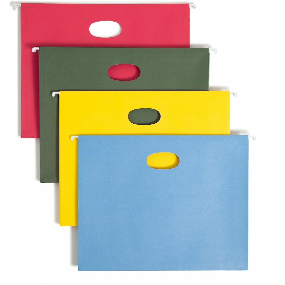 Smead Letter Recycled Hanging Folder - 8 1/2" x 11" - 3 1/2" Expansion - 11 pt. - Blue, Green, Red, Yellow - 10% Recycled - 4 / Pack. Picture 1