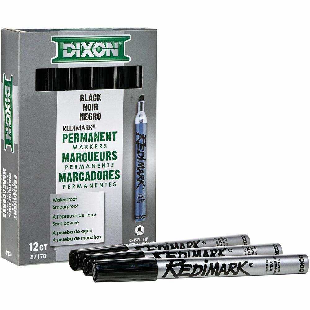 Dixon Industrial RediMark Chisel Tip Permanent Markers - Black Ink - Metal Barrel - 1 Dozen. Picture 1