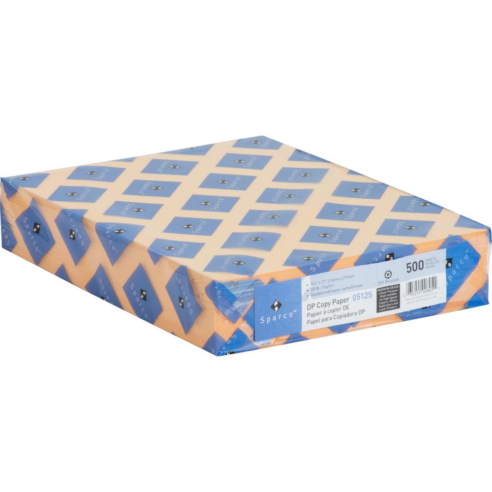 Sparco Premium Copy Paper - Goldenrod - Letter - 8 1/2" x 11" - 20 lb Basis Weight - Sustainable Forestry Initiative (SFI) - Lint-free, Archival-safe, Acid-free - Goldenrod - 500 / Ream. Picture 1