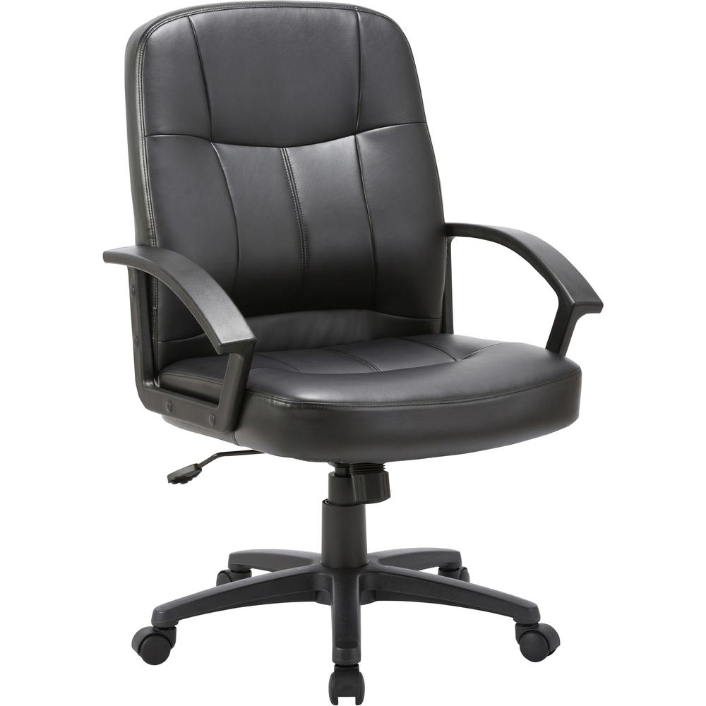 Lorell Chadwick Series Managerial Mid-Back Chair - Black Leather Seat - Black Frame - 5-star Base - Black - 1 Each. Picture 1