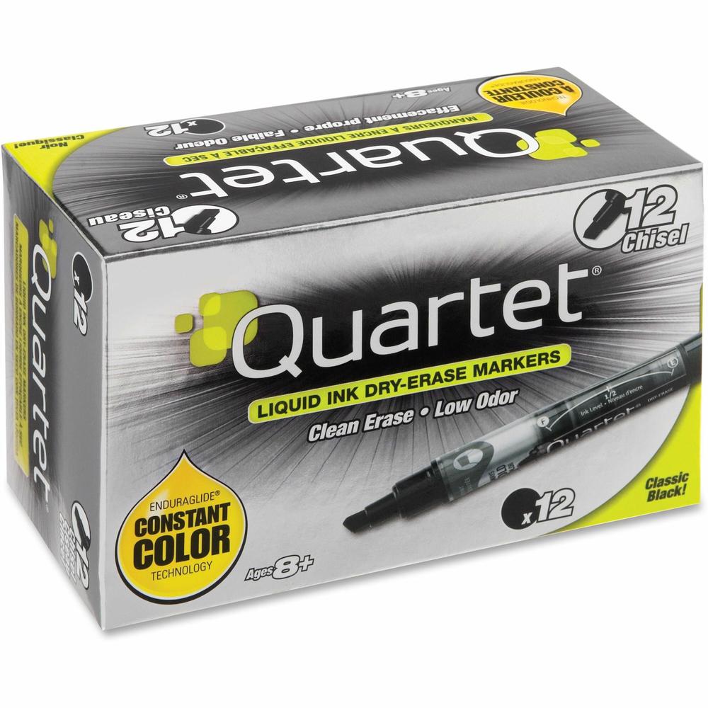 Quartet EnduraGlide Dry-Erase Markers - Chisel Marker Point Style - Black - Transparent Barrel - 1 Dozen. Picture 1