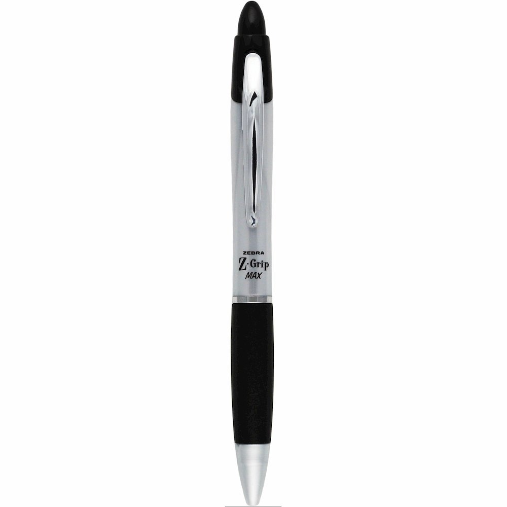 Zebra Z-grip Max Retractable Ballpoint Pens - Retractable - Black Ink - Gray Barrel - 1 Dozen. Picture 1