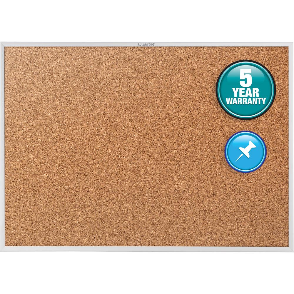 Quartet Classic Series Bulletin Board - 48" Height x 72" Width - Brown Natural Cork Surface - Heavy-gauge, Self-healing, Heavy Duty - Silver Aluminum Frame - 1 Each. Picture 1