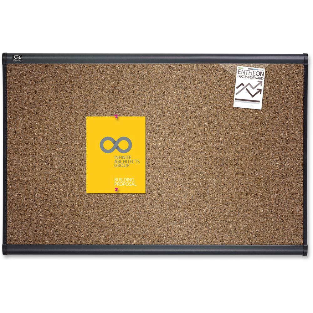 Quartet Prestige Bulletin Board - 24" Height x 36" Width - Brown Cork Surface - Self-healing, Durable - Graphite Frame - 1 Each. Picture 1