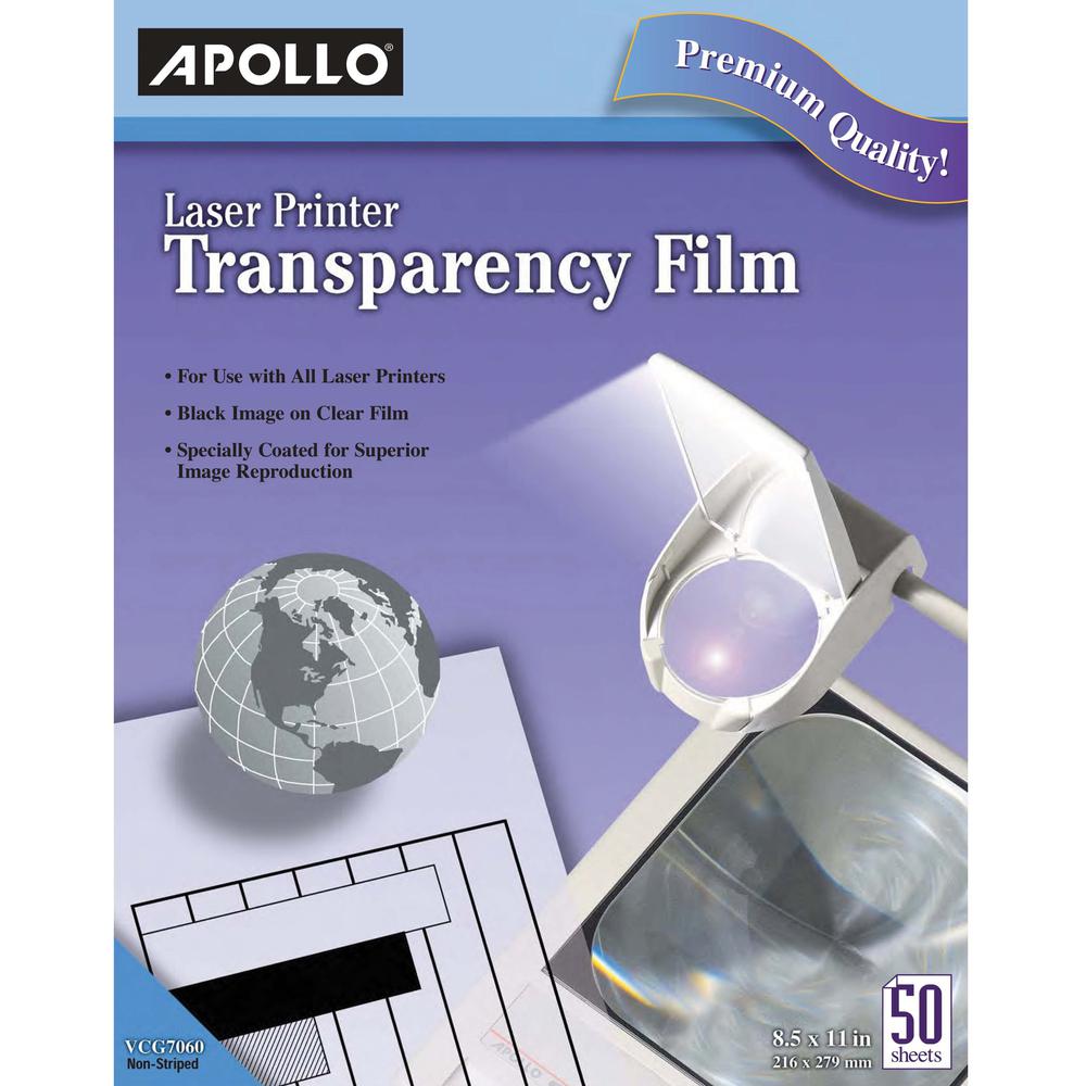 Apollo Laser Printer Transparency Film - 8 1/2" x 11" - 50 / Box - Clear. Picture 1