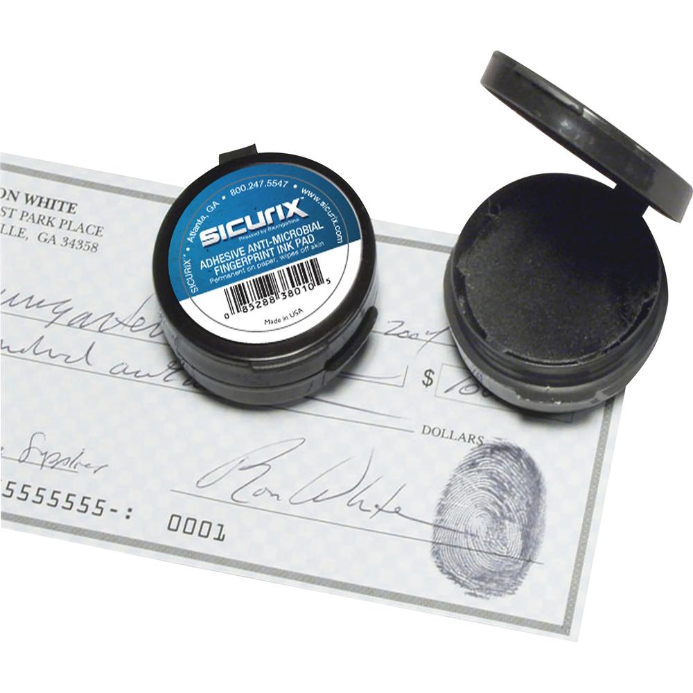 SICURIX Adhesive Fingerprint Ink Pad - 1 Each - 1.5" Height x 1.5" Width x 1.5" Depth - Black Ink - Black. Picture 1