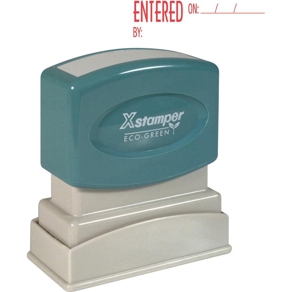 Xstamper Red Ink ENTERED Title Stamp - Message Stamp - "ENTERED" - 0.50" Impression Width x 1.62" Impression Length - 100000 Impression(s) - Red - Recycled - 1 Each. Picture 1