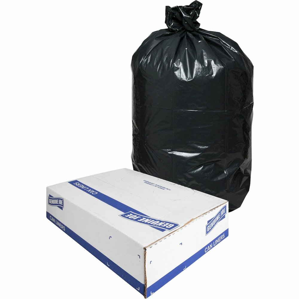 Genuine Joe Heavy-Duty Trash Can Liners - Medium Size - 30 gal Capacity - 36" Length x 30" Width x 1.50 mil (38 Micron) Thickness - Low Density - Black - 100/Box - 1 Carton. Picture 1