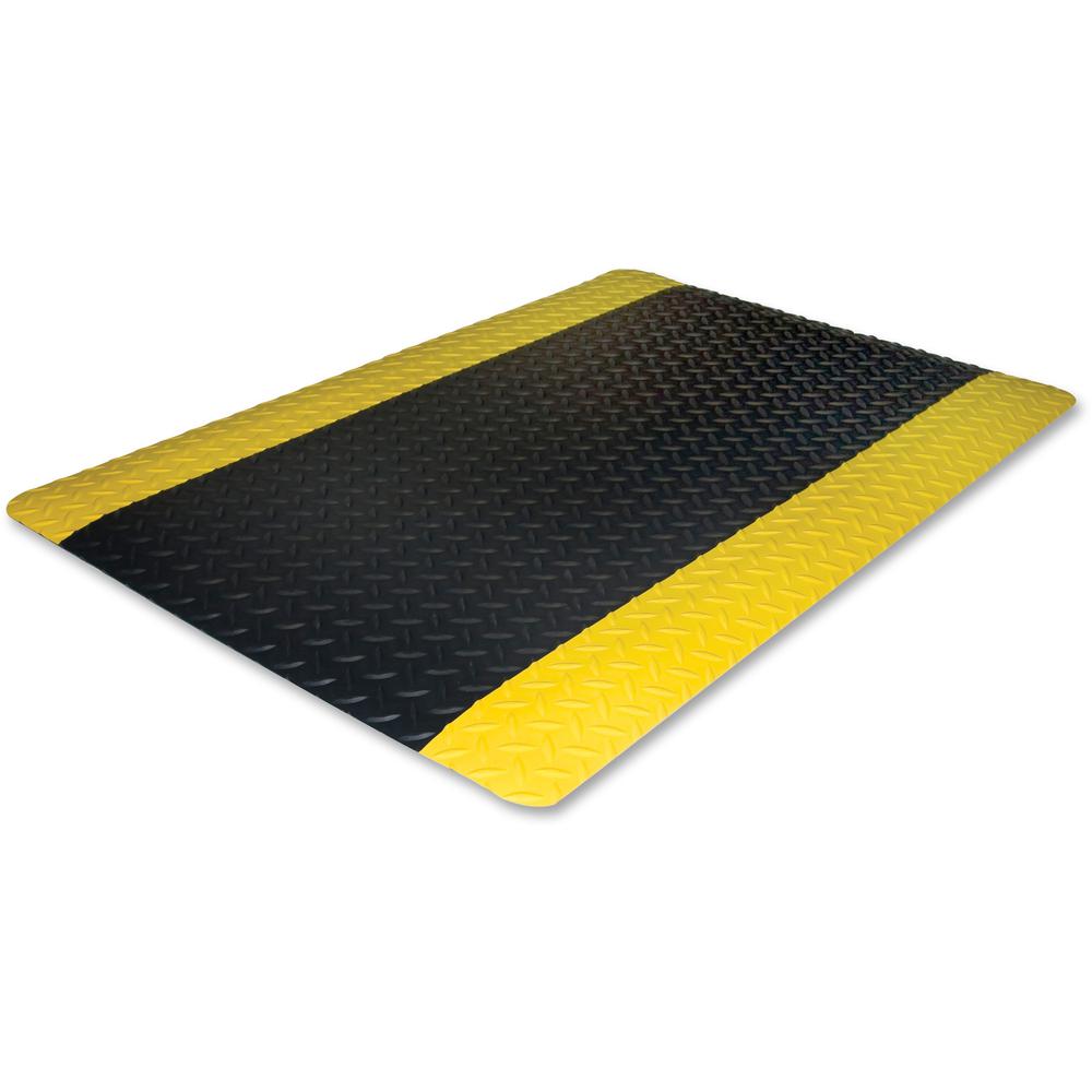 Genuine Joe Safe Step Anti-Fatigue Floor Mats - Warehouse, Factory - 12 ft Length x 36" Width x 0.552" Thickness - Black, Yellow - 1Each. Picture 1