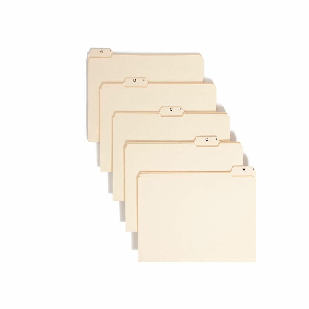 Smead 1/5 Tab Cut Letter Recycled Top Tab File Folder - 8 1/2" x 11" - 3/4" Expansion - Top Tab Location - Assorted Tab Position - 11 pt. - 2 Plys - Manila - 10% Recycled - 25 / Set. Picture 1