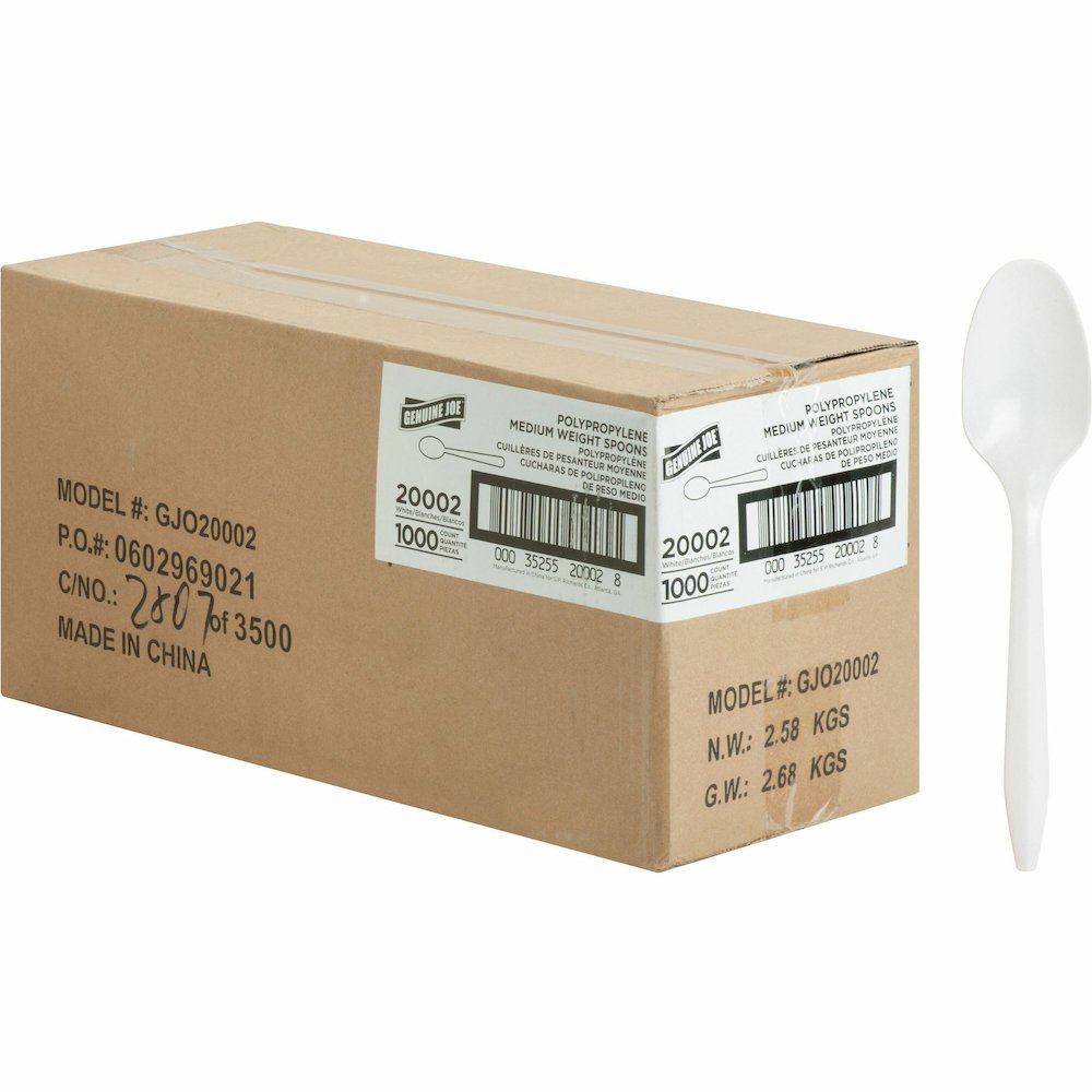 Genuine Joe Medium-weight Spoons - White - 1000 / Carton. Picture 1