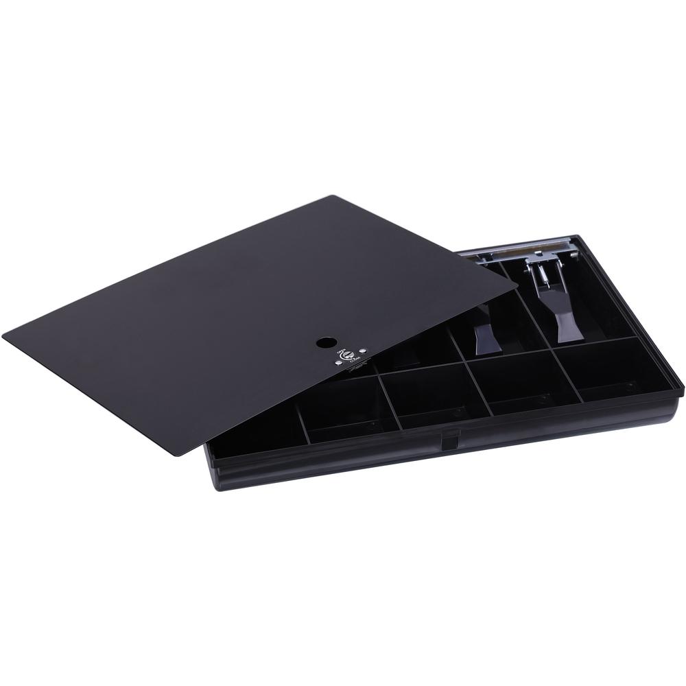 Sparco Locking Cover Money Tray - 5 Bill/5 Coin Compartment(s) - Black - Plastic, Steel - 1 Each. Picture 1
