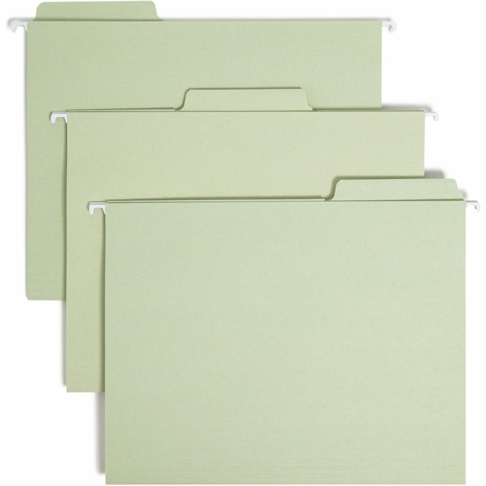 Smead FasTab 1/3 Tab Cut Letter Recycled Hanging Folder - 8 1/2" x 11" - Top Tab Location - Assorted Position Tab Position - Moss - 10% Recycled - 20 / Box. Picture 1