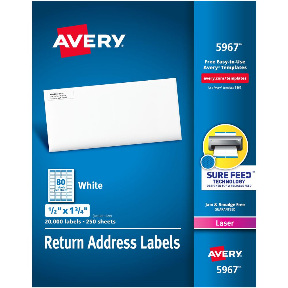 Avery&reg; Easy Peel Mailing Laser Labels - 1/2" Width x 1 3/4" Length - Permanent Adhesive - Rectangle - Laser - White - Paper - 80 / Sheet - 250 Total Sheets - 20000 Total Label(s) - 2. Picture 1