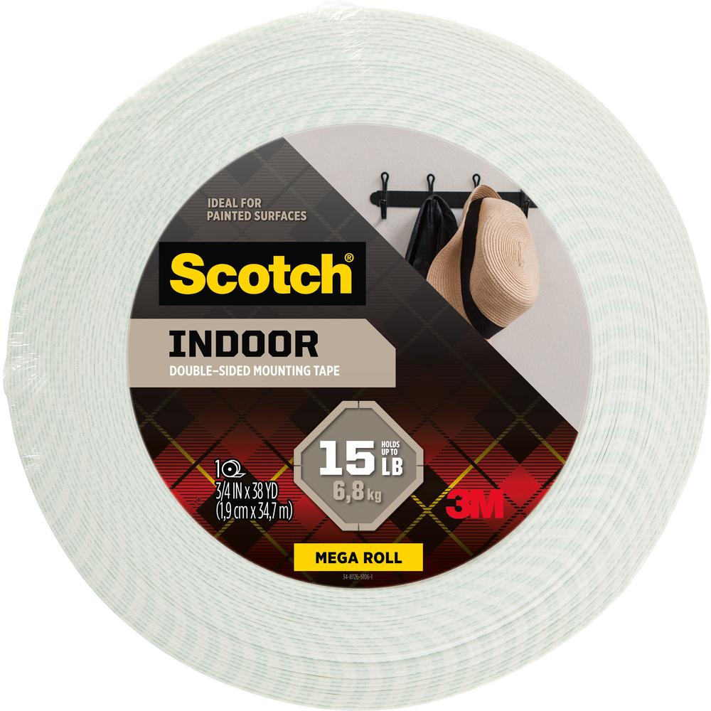 Scotch Double-Coated Foam Mounting Tape - 38 yd Length x 0.75" Width - 1" Core - 0.06 mil - Temperature Resistant, Long Lasting - For Multipurpose - 1 / Roll - White. Picture 1