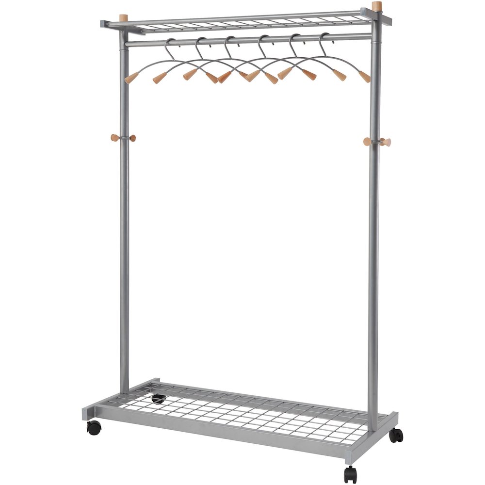 Alba 2-shelf Mobile Chrome Coat Rack - 36 x Hanger - 72" Height x 45" Width x 22" Depth - Hanging Hook, Built-in Wheels - Chrome - 1 Each. Picture 1