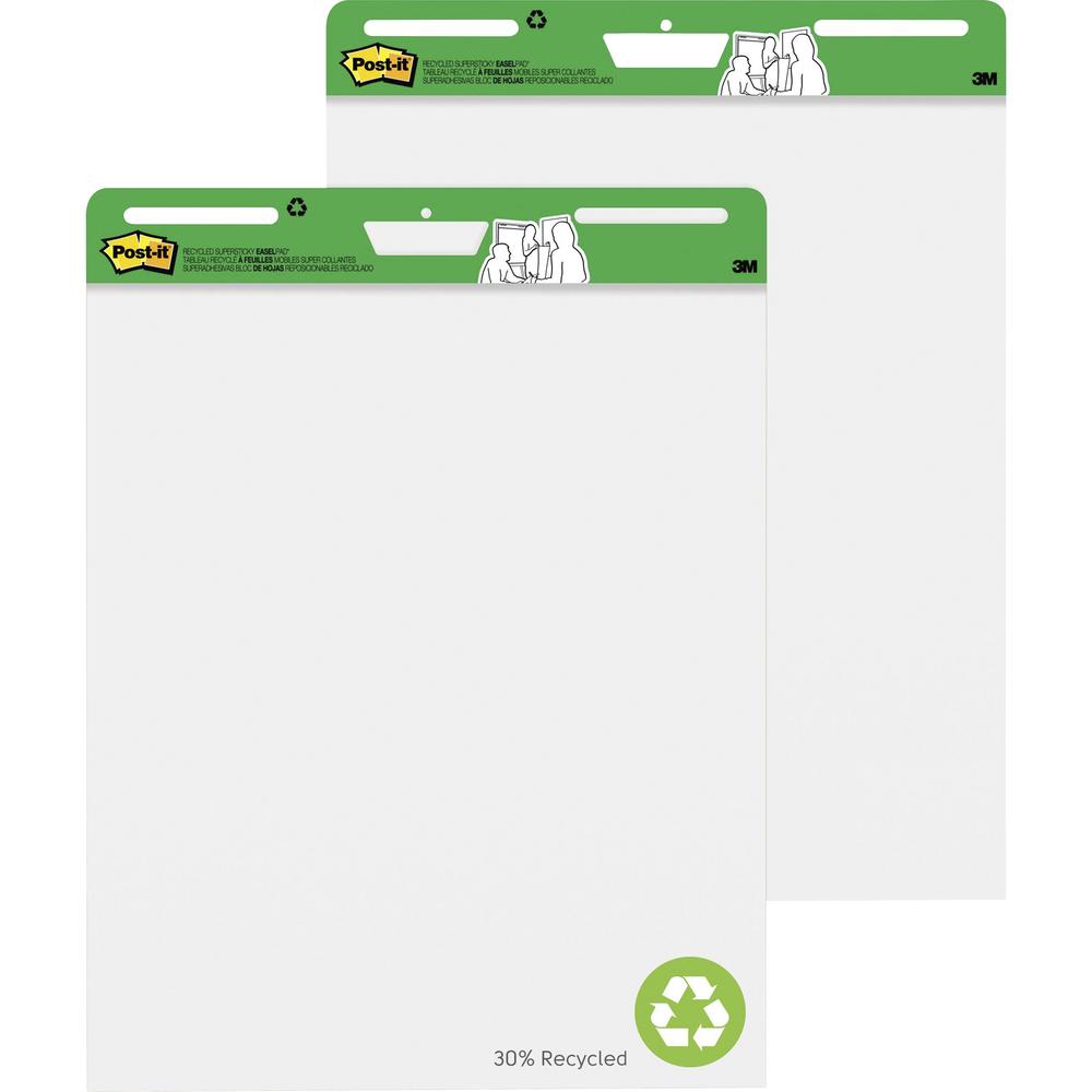 Post-it&reg; Easel Pad with Recycled Paper - 30 Sheets - Plain - Stapled - 18.50 lb Basis Weight - 25" x 30" Sheet Size - 30.50" Height x 25" Width - White Paper - Black Cardboard Cover - Self-adhesiv. Picture 1