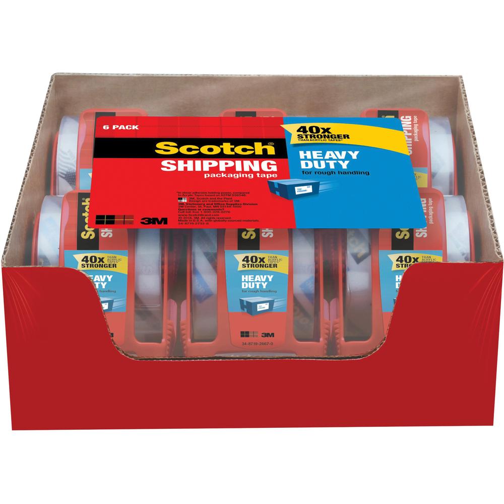 Scotch Heavy-Duty Shipping / Packaging Tape - 22.20 yd Length x 1.88" Width - 3.1 mil Thickness - 1.50" Core - Synthetic Rubber Resin - Dispenser Included - Handheld Dispenser - Moisture Resistant, Sp. Picture 1