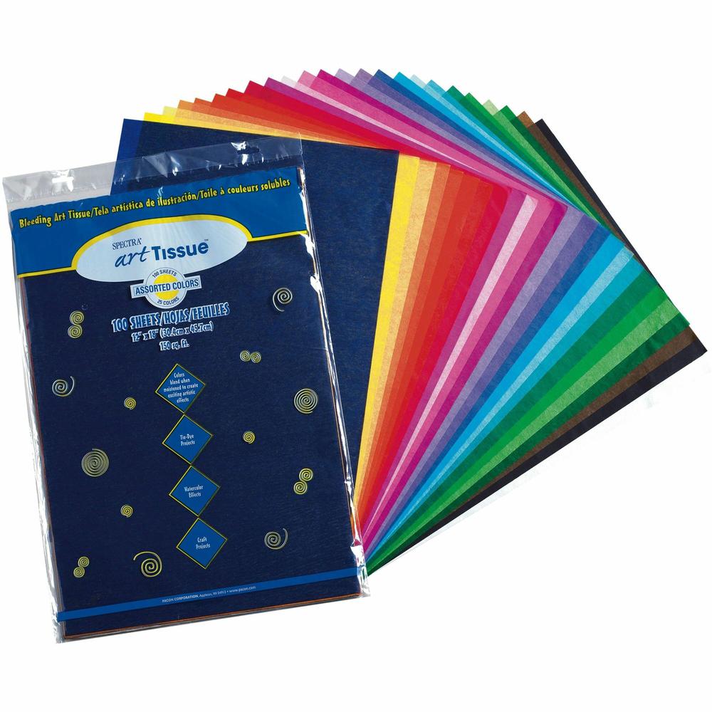Spectra Art Tissue Deluxe Bleeding Art Tissue - Art Project, Craft Project - 18"Height x 12"Width x 0.10"Length - 100 / Pack - Assorted. Picture 1