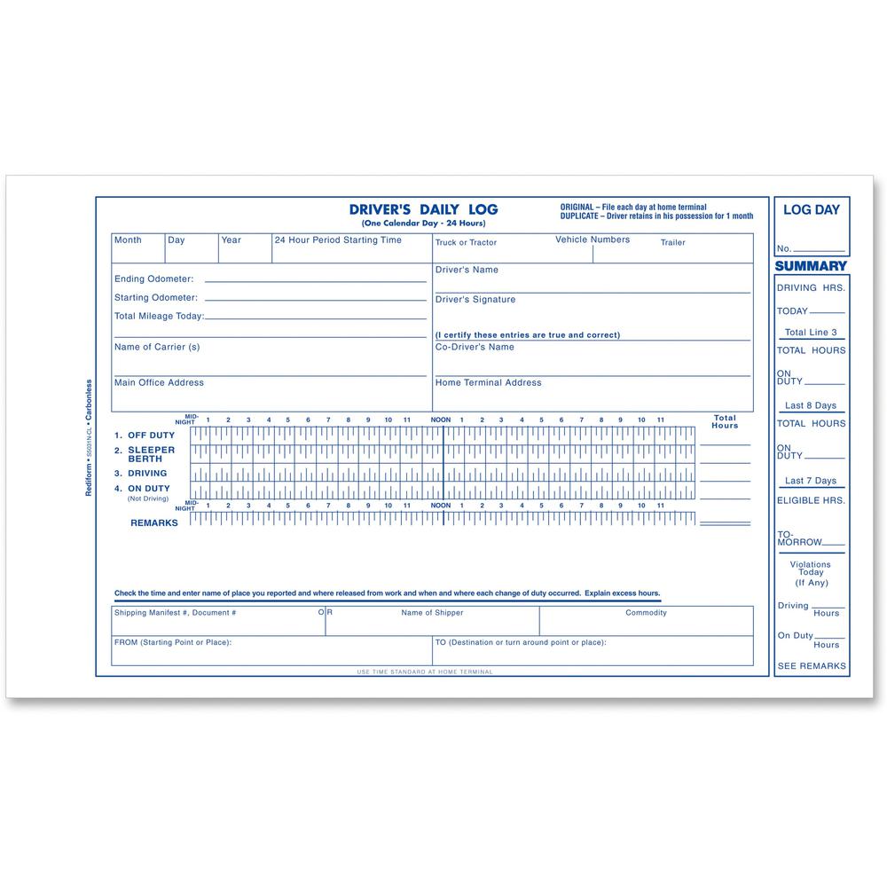 Rediform Carbonless 2-part Driver's Daily Log Book - 2 PartCarbonless Copy - 5.37" x 8.75" Form Size - White - Black Print Color - Recycled - 1 Each. Picture 1