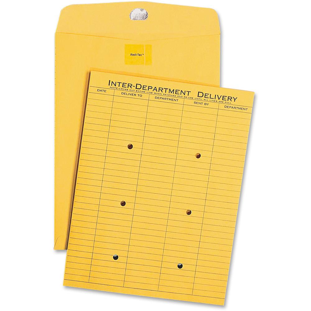 Quality Park Resealable Inter-department 1 Side Print Envelope - Inter-department - 10" Width x 13" Length - 32 lb - Self-sealing - Kraft - 100 / Box - Light Brown. Picture 1