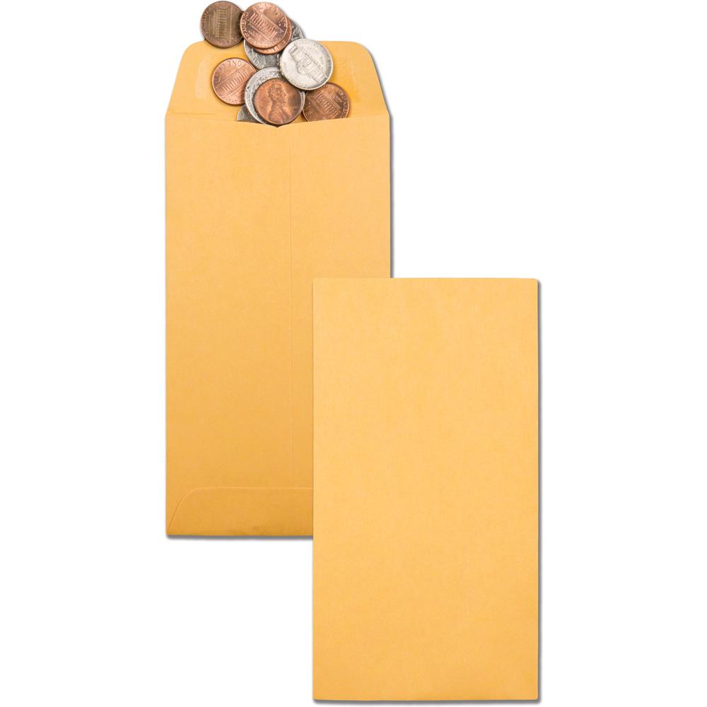 Quality Park No. 7 Coin and Small Parts Envelopes with Gummed Flap - Coin - #7 - 3 1/2" Width x 6 1/2" Length - 28 lb - Gummed - Brown Kraft - Kraft - 500 / Box. Picture 1