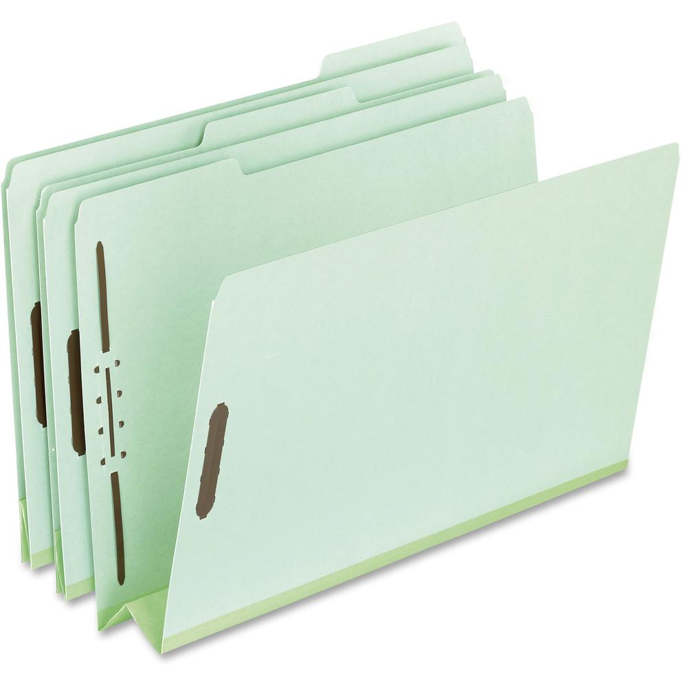Pendaflex 1/3 Tab Cut Letter Recycled Top Tab File Folder - 8 1/2" x 11" - 3" Expansion - 2 Fastener - Top Tab Location - Assorted Tab Position - 25 pt. - Pressboard - Green - 60% Recycled - 25 / Box. Picture 1