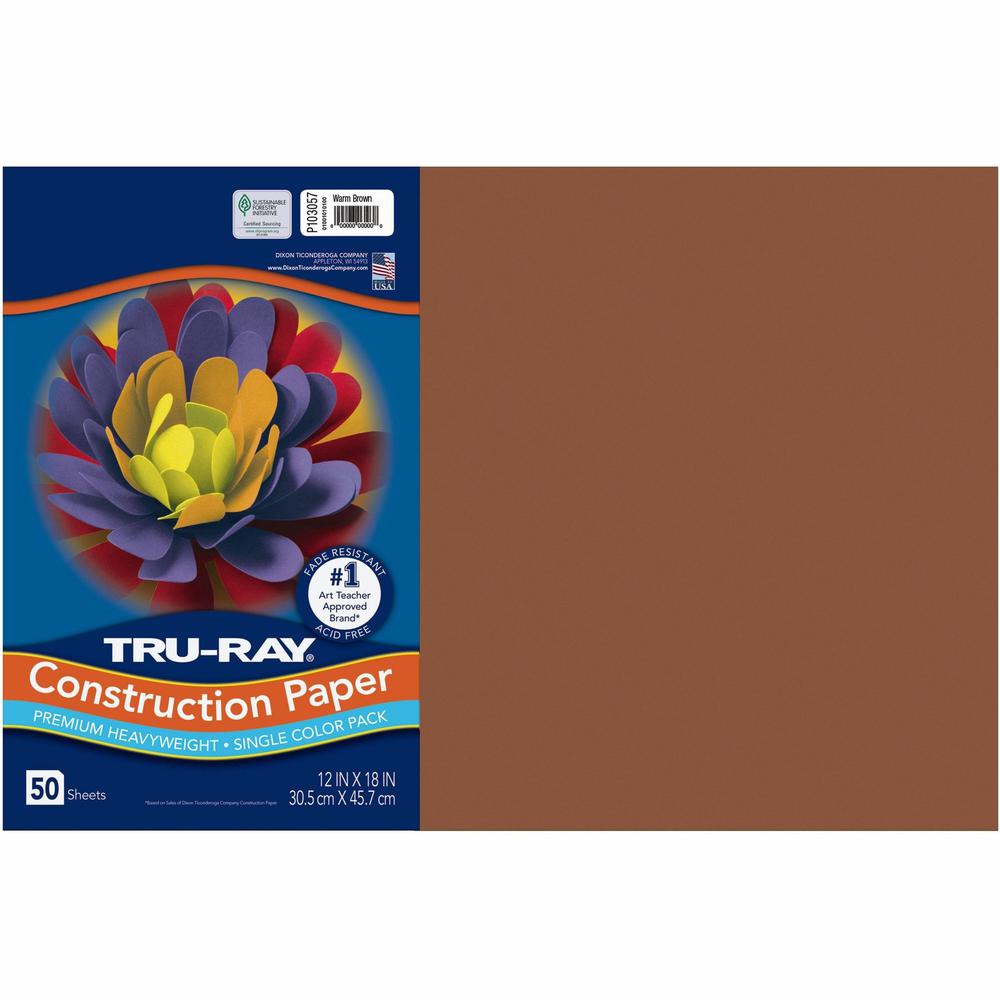 Tru-Ray Heavyweight Construction Paper - 0.50"Height x 18"Width x 12"Length - 50 / Pack - Brown - Sulphite. Picture 1