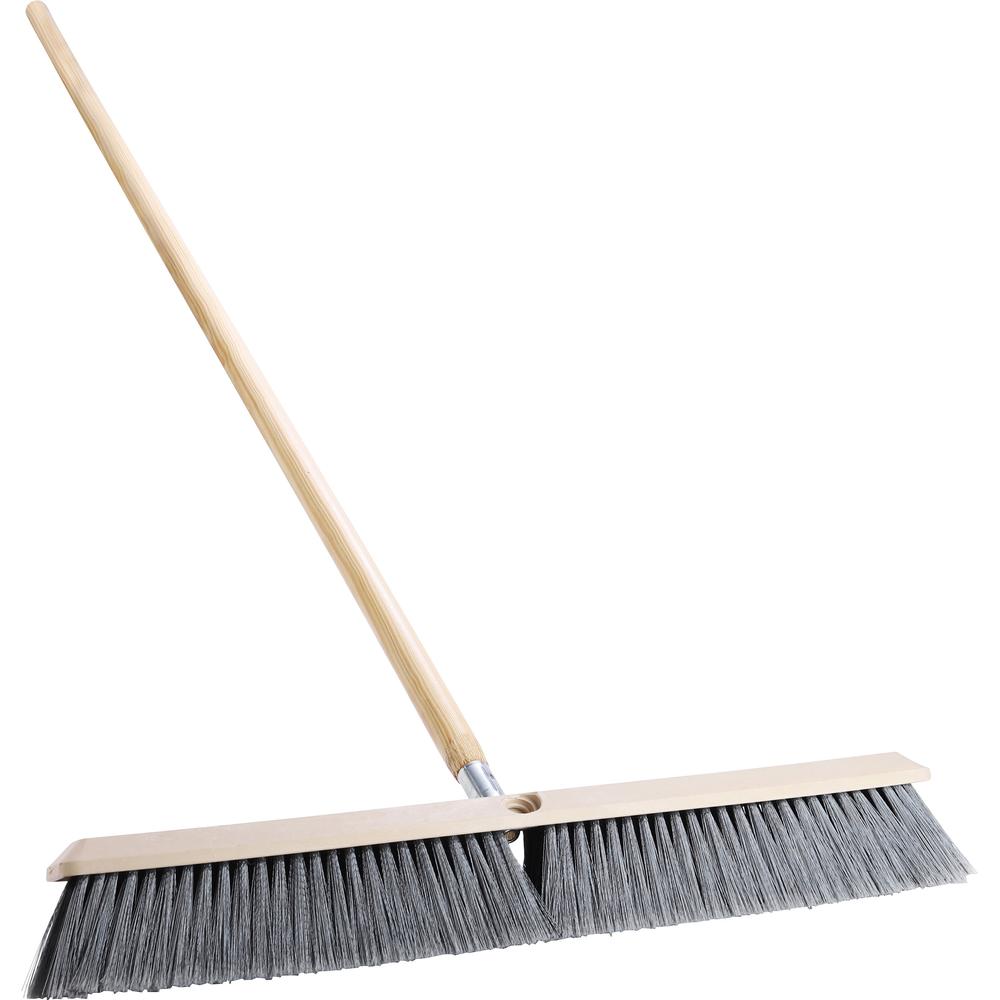Genuine Joe Heavy-duty Floor Sweep with Handle - 24" Polypropylene Bristle - 60" Handle Length x 1.25" Handle Diameter - Hardwood Handle - 1 Each. Picture 1
