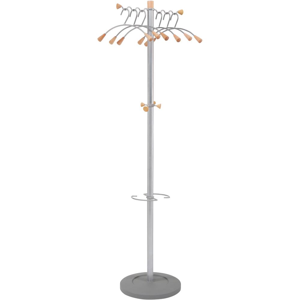 Alba Coat Tree Costumer - 4 Hooks - 6 Hangers - 2 Pegs - for Garment - Wood, Metal - Chrome - 1 Each. Picture 1