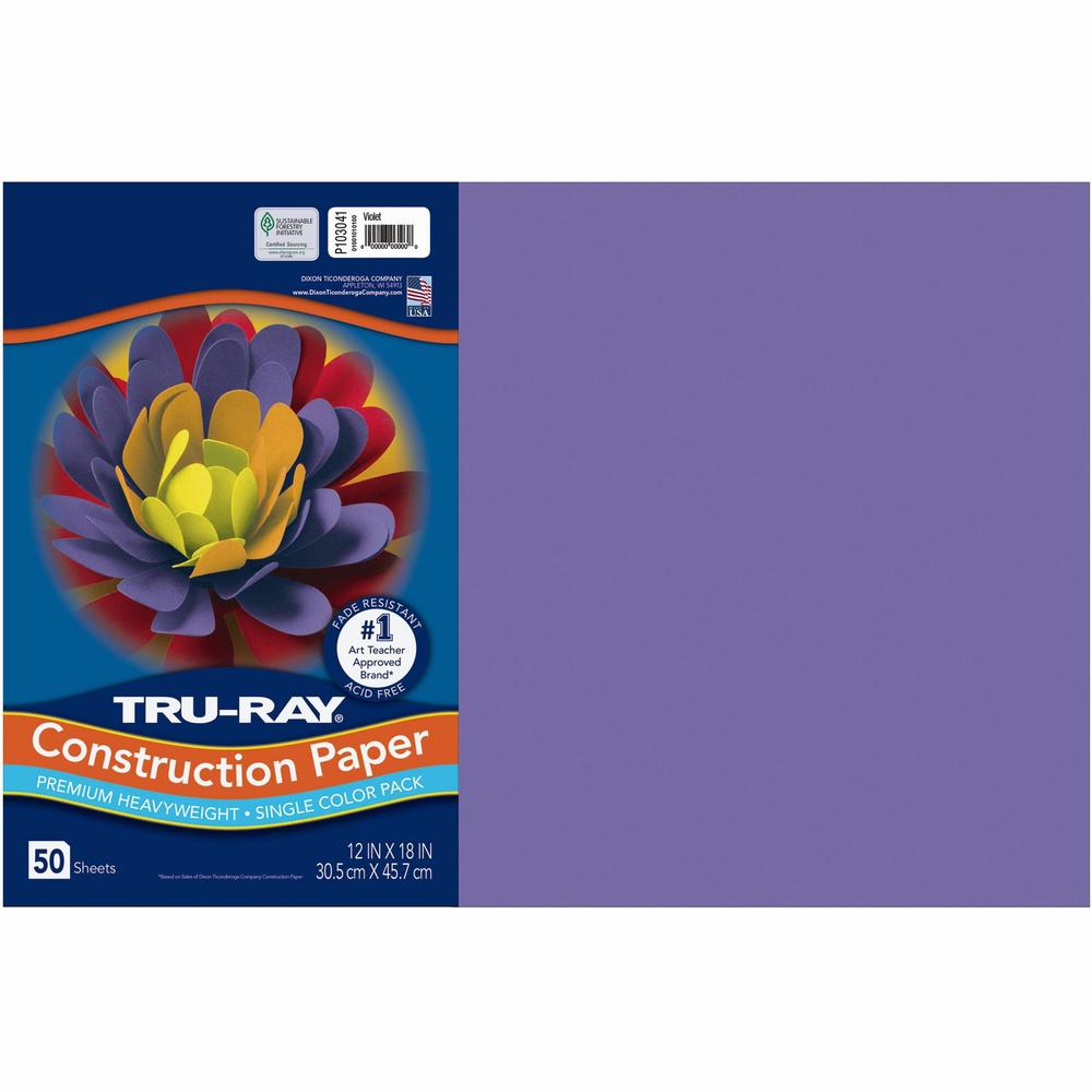Tru-Ray Heavyweight Construction Paper - Art - 0.50"Height x 12"Width x 18"Depth - 50 / Pack - Violet - Sulphite. Picture 1