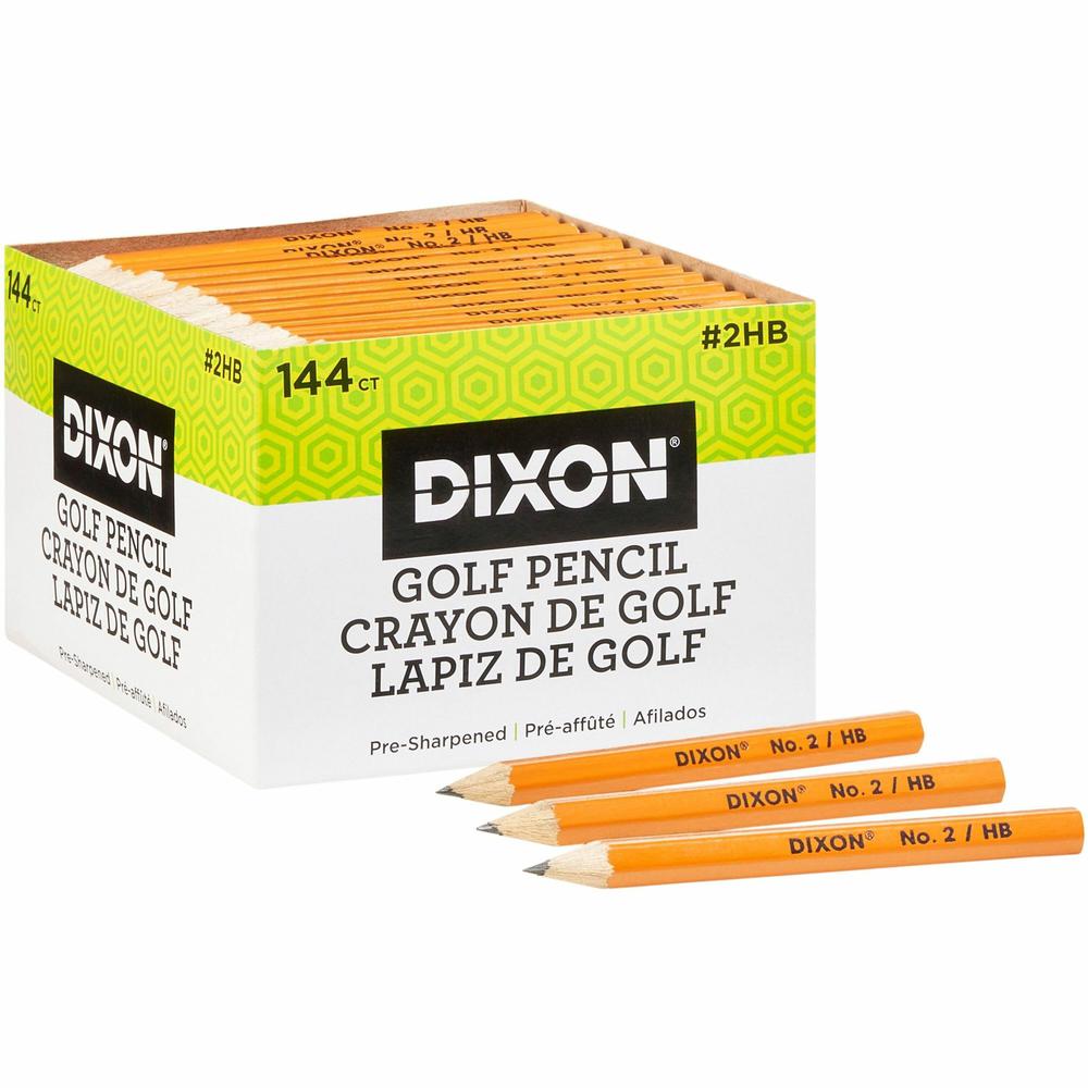 Dixon Pre-sharpened Wood Golf Pencils - #2 Lead - Yellow Wood Barrel - 144 / Box. Picture 1