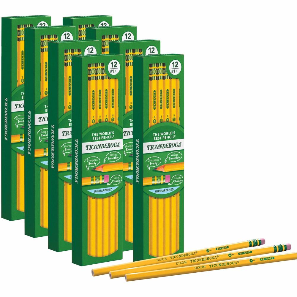 Ticonderoga Wood-Cased Pencils - Black Lead - 2HB - Yellow Barrel - 12 Pencils/Pack - 8 / Carton. Picture 1