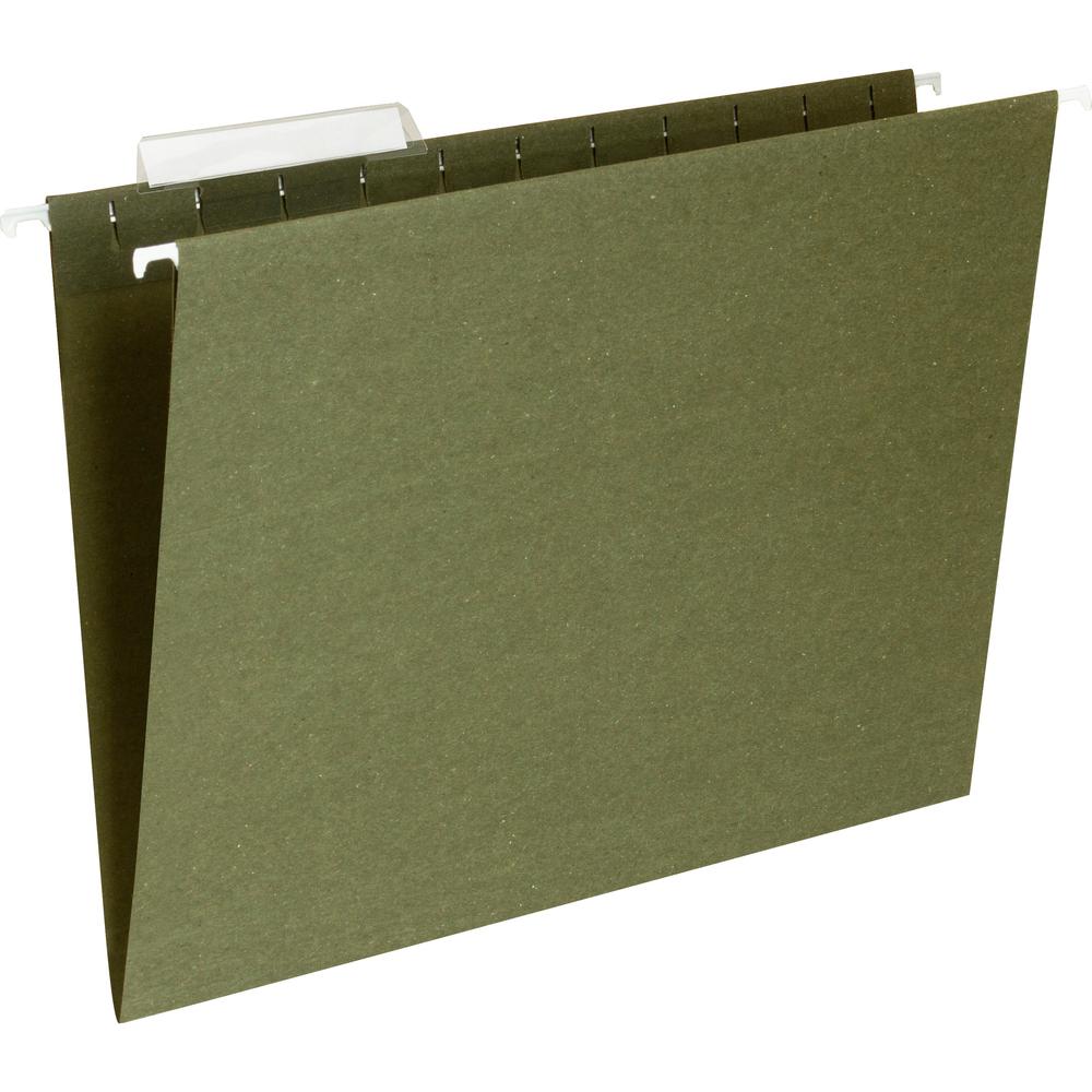 Business Source 1/3 Tab Cut Letter Recycled Hanging Folder - 8 1/2" x 11" - 11 pt. - Standard Green - Acid-free - 100% Recycled - 25 / Box. Picture 1