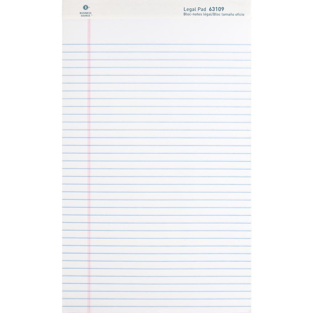 Business Source Writing Pads - 50 Sheets - 0.34" Ruled - 16 lb Basis Weight - Legal - 8 1/2" x 14" Sheet Size - White Paper - Micro Perforated, Easy Tear, Sturdy Back - 1 Dozen. Picture 1