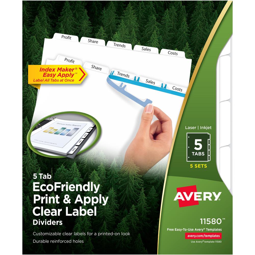 Avery&reg; Index Maker Index Divider - 25 x Divider(s) - 5 - 5 Tab(s)/Set - 8.5" Divider Width x 11" Divider Length - 3 Hole Punched - White Paper Divider - White Paper Tab(s) - Recycled - 1. Picture 1